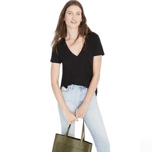 Madewell Whisper Cotton V-Neck Pocket Tee Black Size M